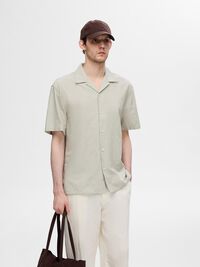 LIN MÉLANGÉ CHEMISE À MANCHES COURTES, Vetiver, highres