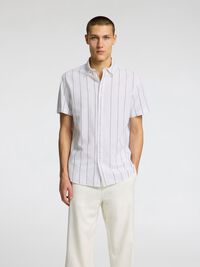 COTTON BLEND SHORT SLEEVED SHIRT, White, highres