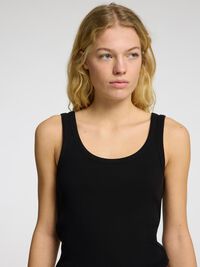 RIBBED COTTON TANK TOP, Black, highres
