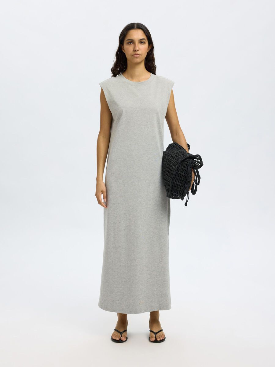 Selected COTTON SLEEVELESS MAXI DRESS, Light Grey Melange, highres - 16097881_LightGreyMelange_003.jpg