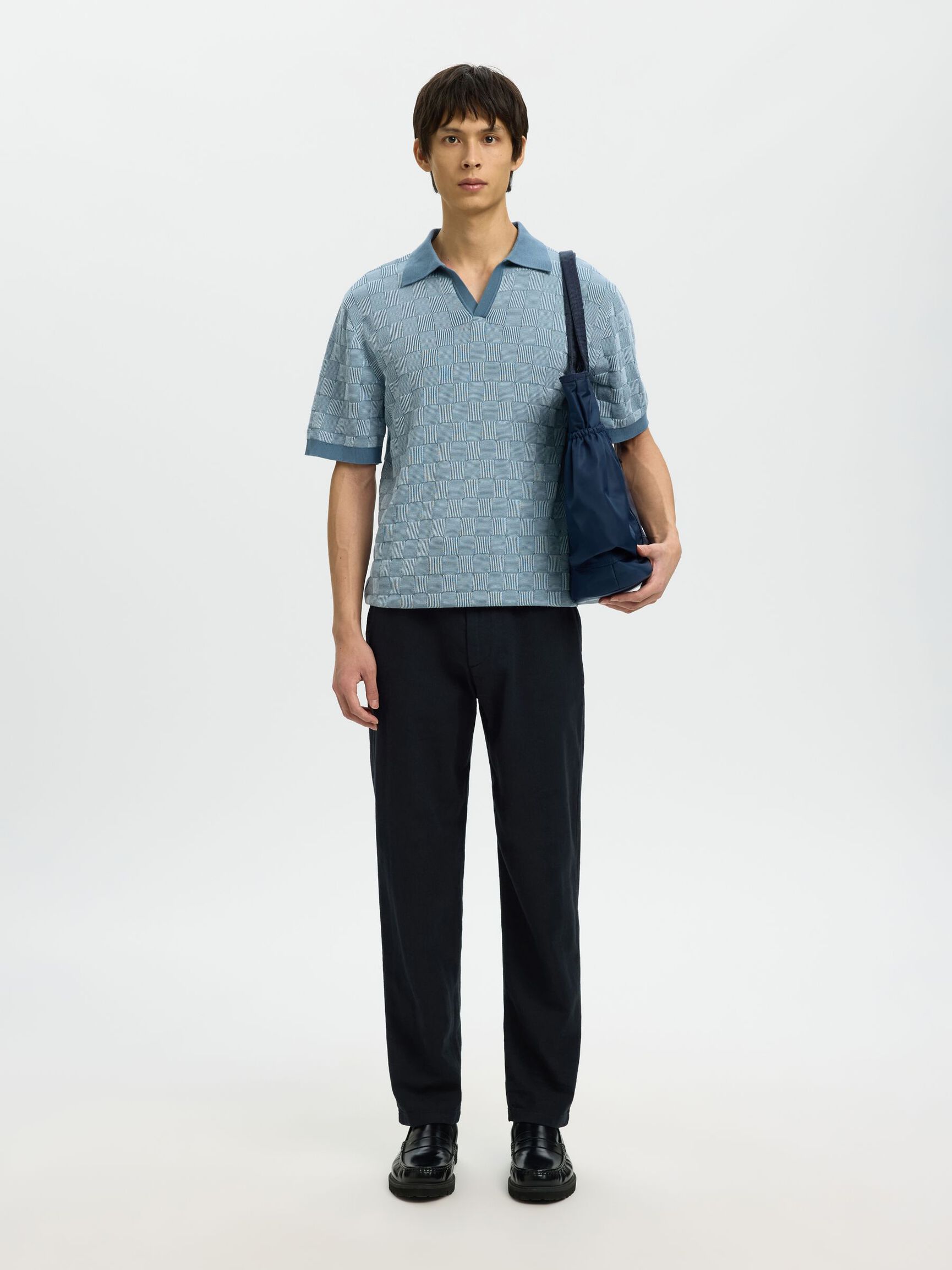 SLIM TAPERED LINEN BLEND TROUSERS, Black, highres