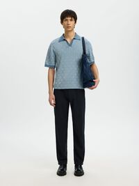 SLIM TAPERED LINEN BLEND TROUSERS, Black, highres