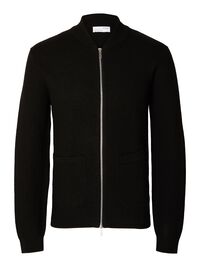 MERINO WOOL CARDIGAN, Black, highres