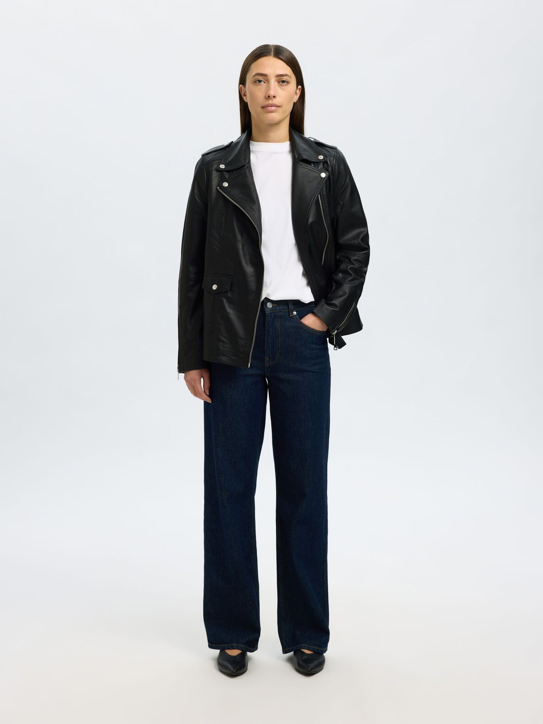 OVERSIZED LEATHER JACKET, Black, highres