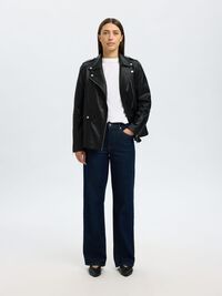 OVERSIZED LEATHER JACKET, Black, highres