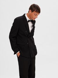 COUPE SLIM EN VISCOSE MÉLANGÉE BLAZER À DOUBLE BOUTONNAGE, Black, highres