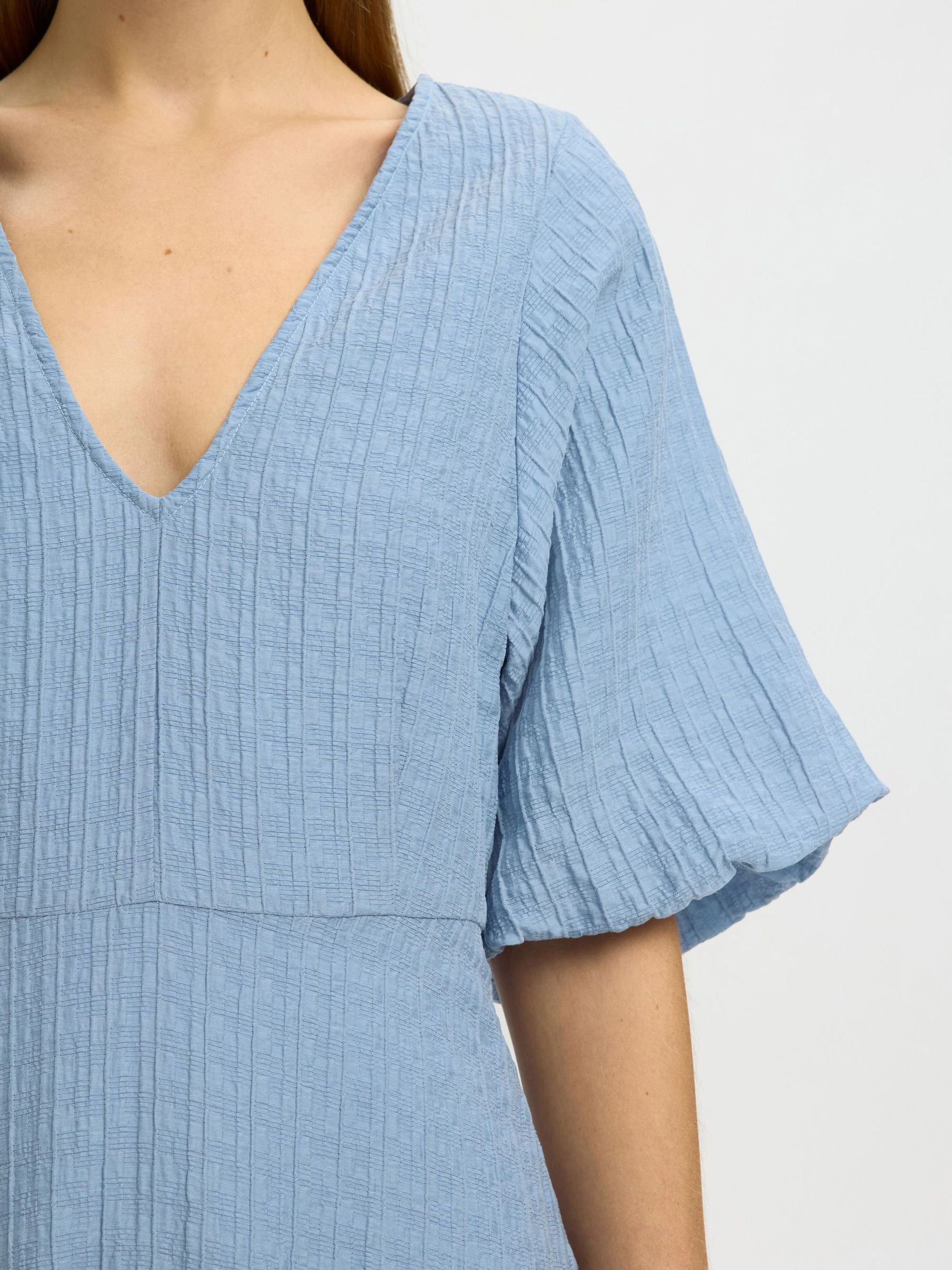 BALLOON SLEEVE MIDI DRESS, Dusty Blue, highres