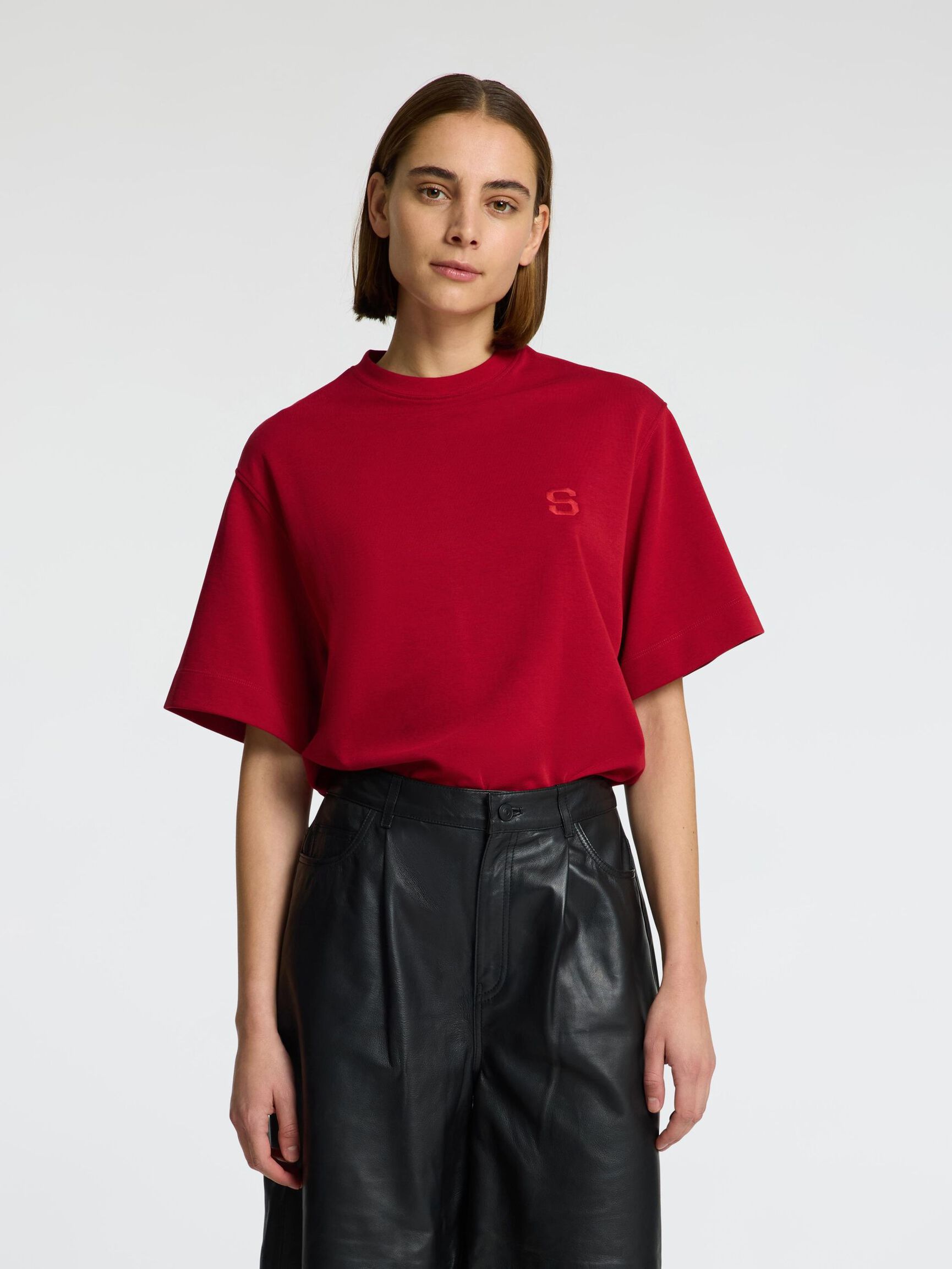 RELAXED FIT EMBROIDERY T-SHIRT, Savvy Red, highres