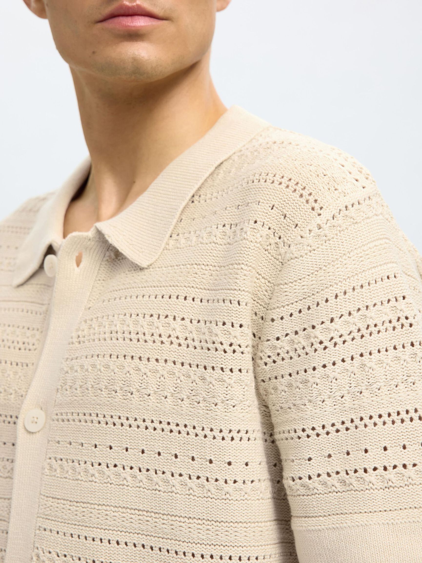KNITTED SHORT SLEEVED SHIRT, Oatmeal, highres