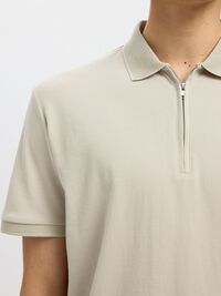 ZIPPER POLO SHIRT, Oatmeal, highres