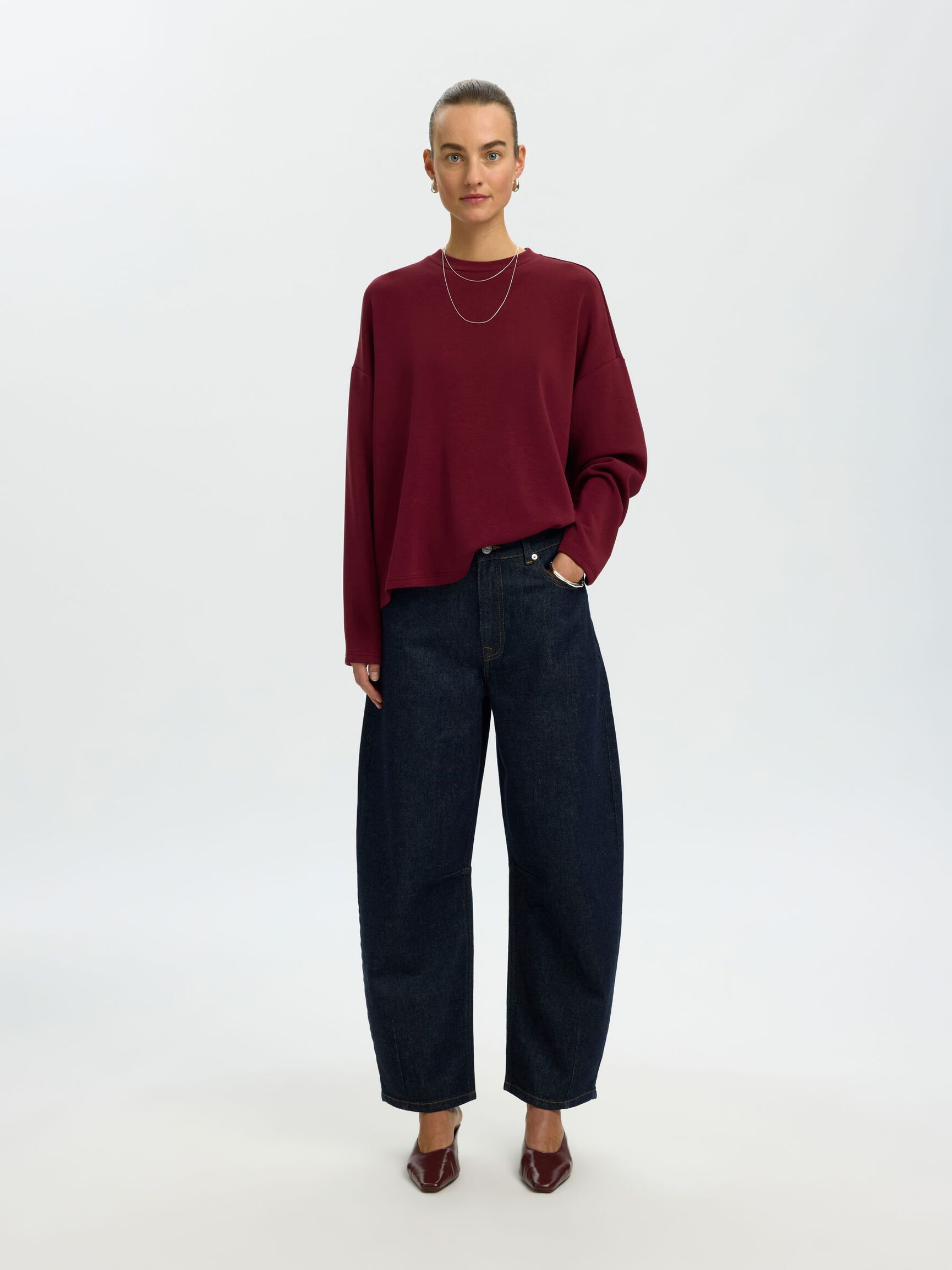 OVERSIZED LONG SLEEVED TOP, Tawny Port, highres