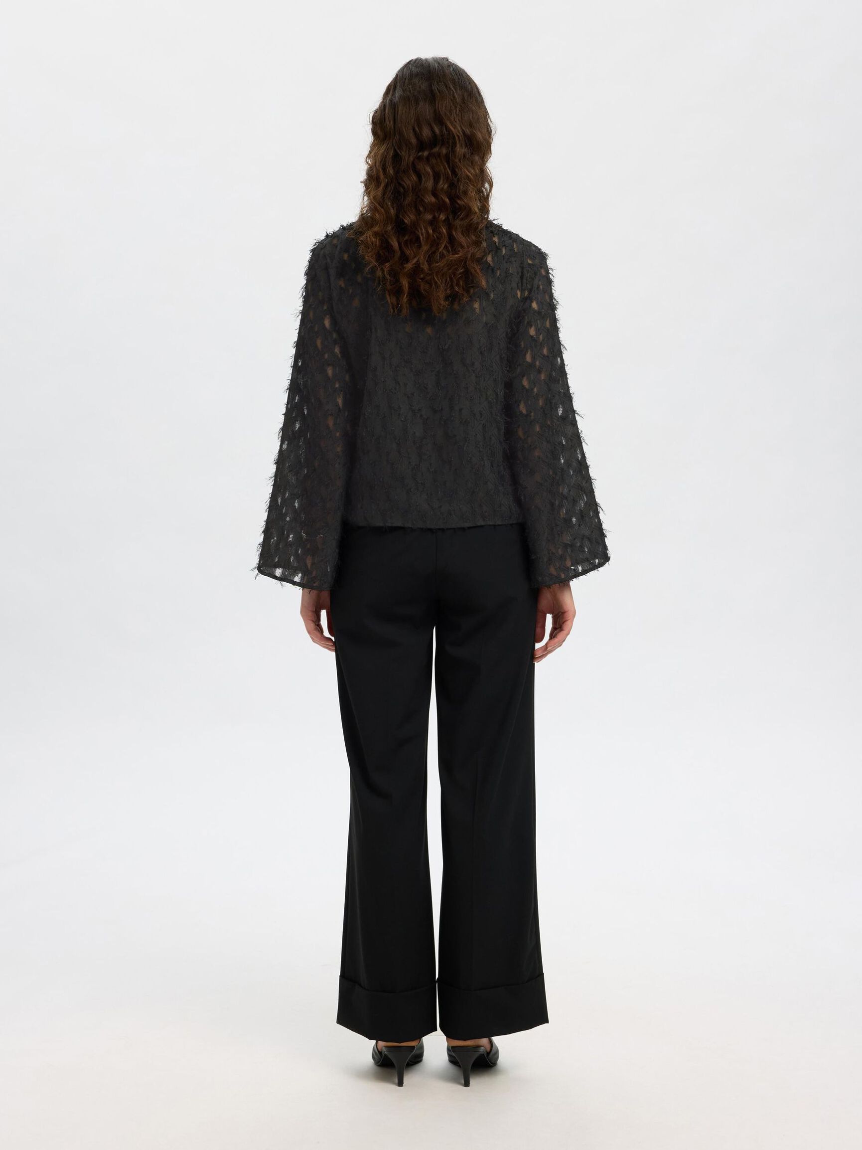JACQUARD COL BATEAU BLOUSE, Black, highres