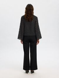JACQUARD COL BATEAU BLOUSE, Black, highres