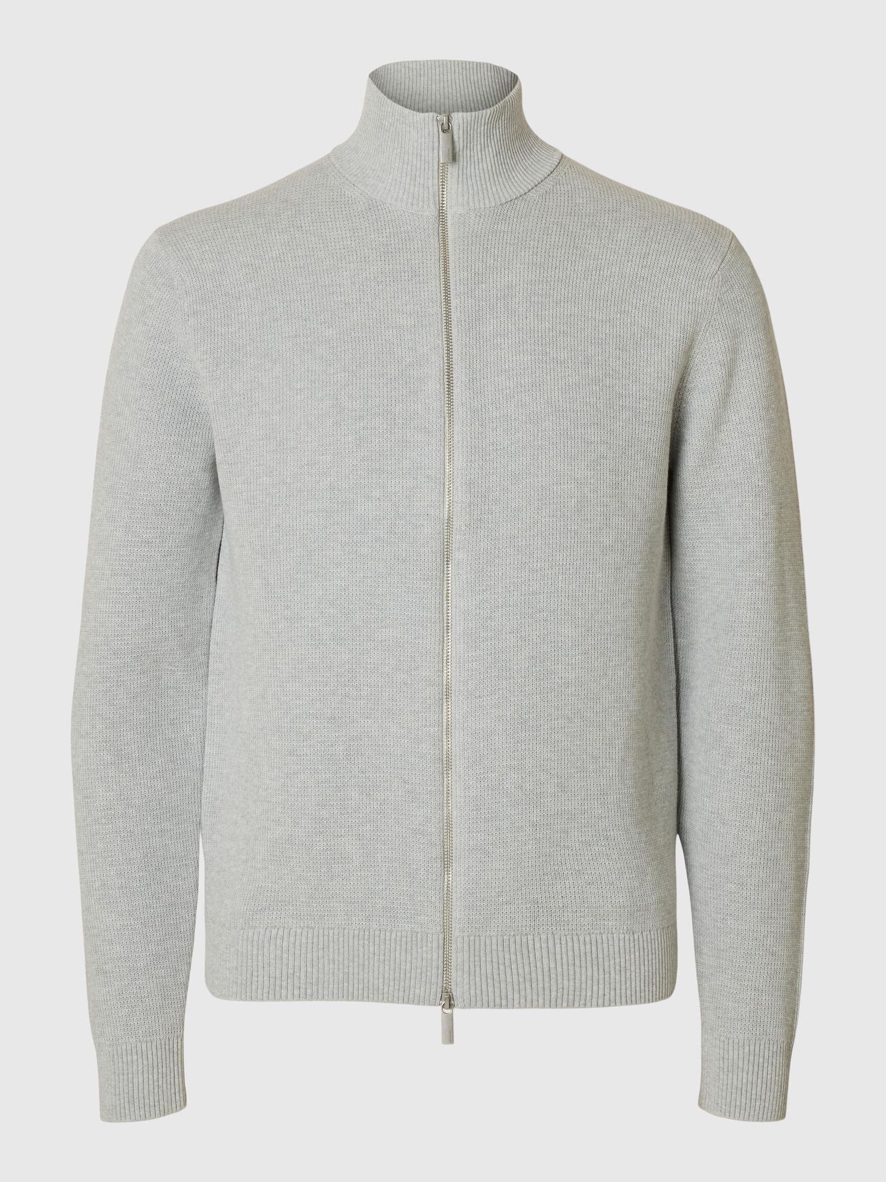 HØY HALS MED GLIDELÅS STRIKKET CARDIGAN, Light Grey Melange, highres