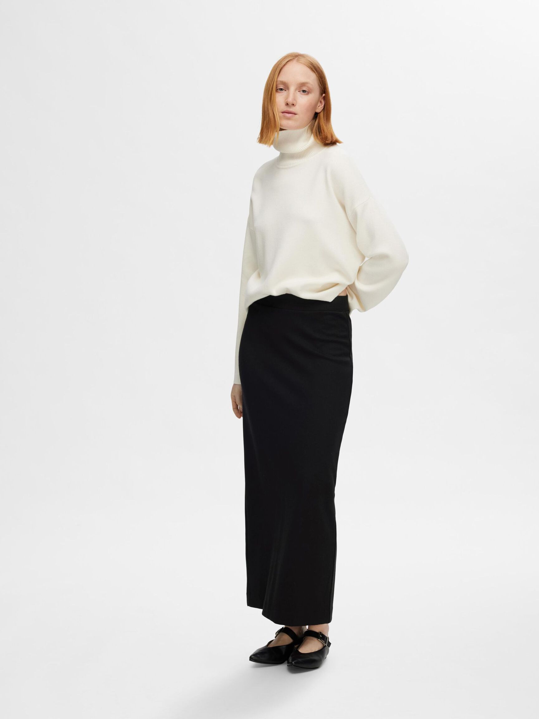 VISCOSE BLEND MAXI SKIRT, Black, highres