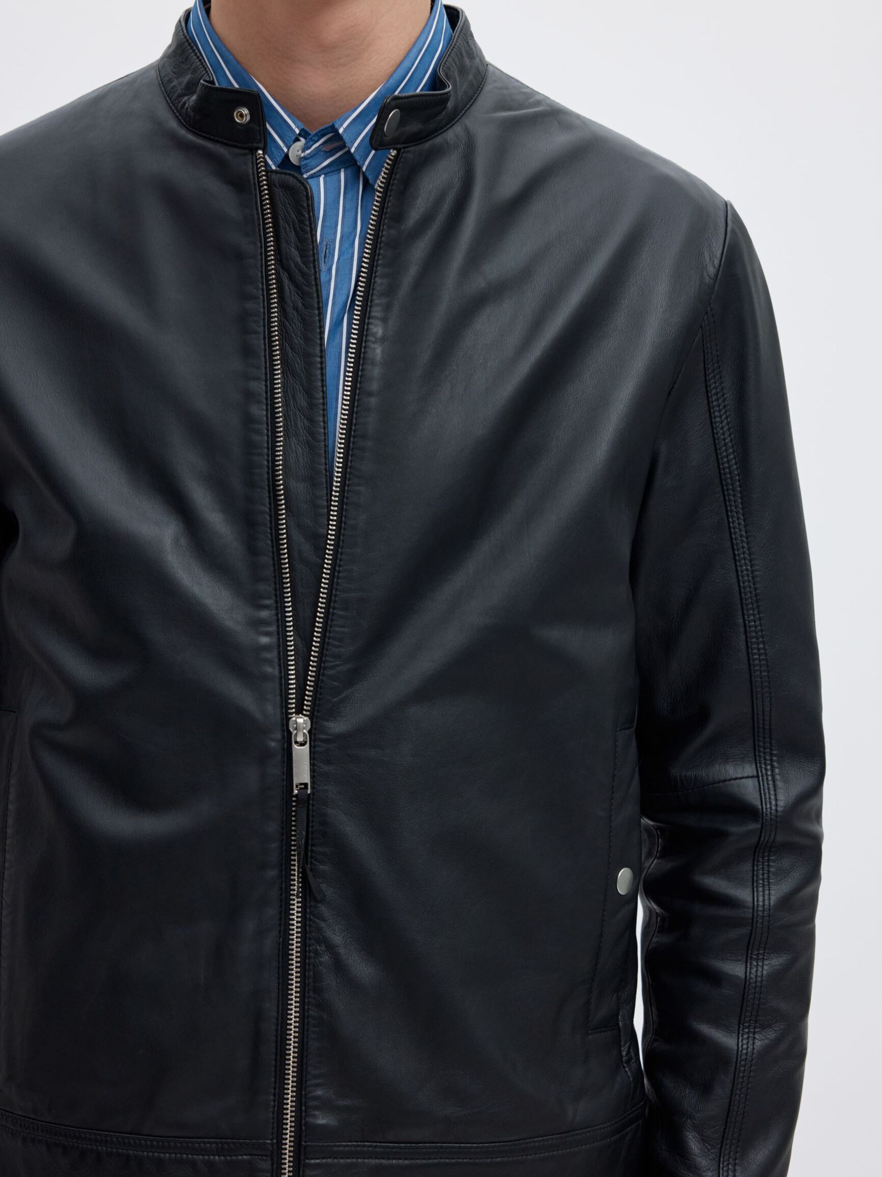 CLASSIC LEATHER JACKET, Black, highres