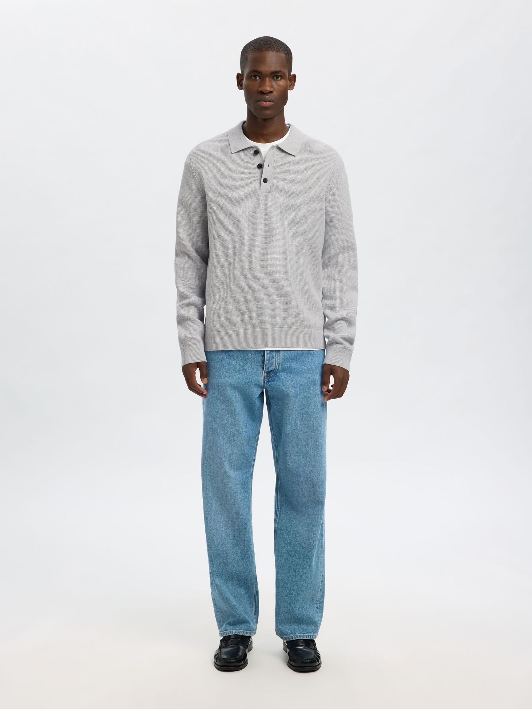 STRUCTURED COTTON POLO SHIRT, Light Grey Melange, highres