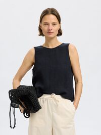 100% LINEN REVERSIBLE TOP, Black, highres