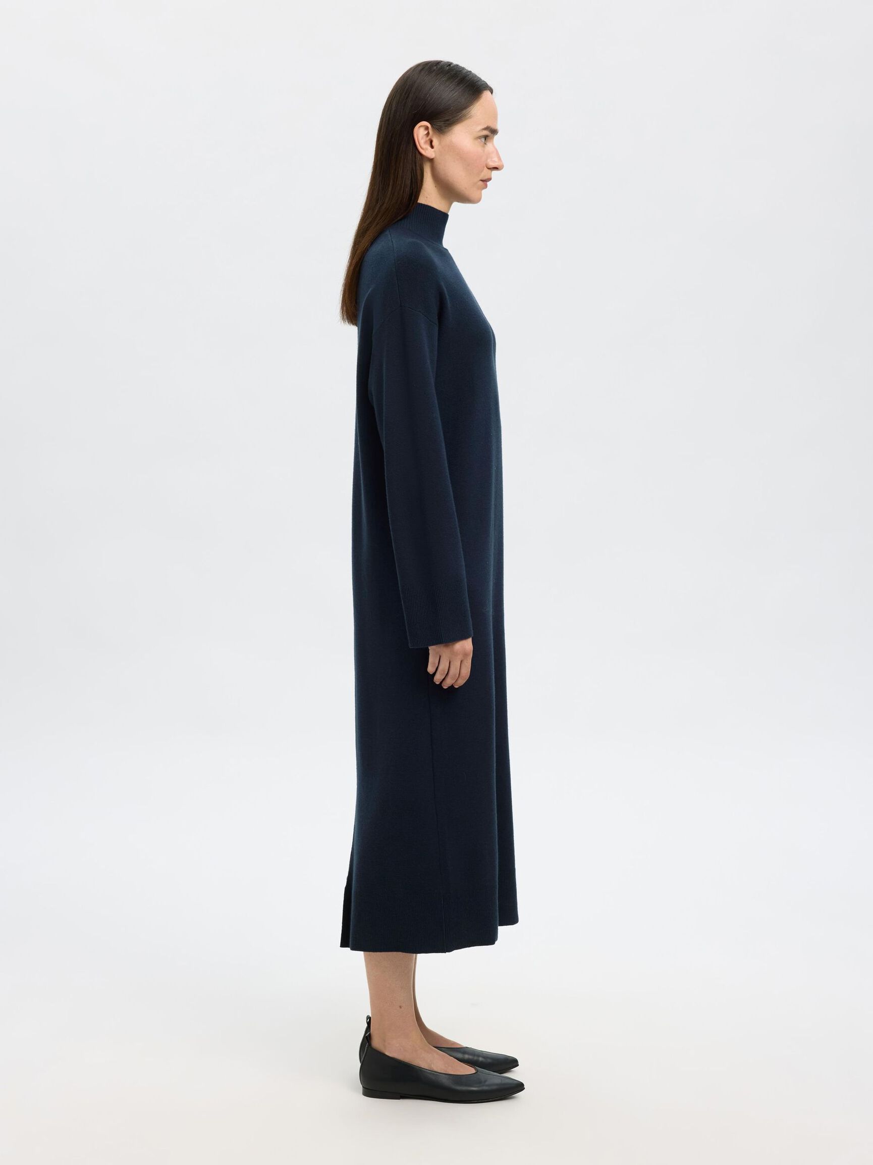 MAXI GEBREIDE JURK, Dark Sapphire, highres