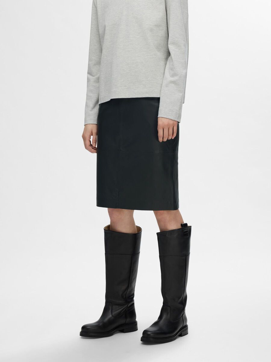 Selected HIGH WAIST LEATHER SKIRT, Black, highres - 16067930_Black_003.jpg