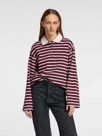 STRIPED  LONG-SLEEVED POLO, Zinfandel, highres