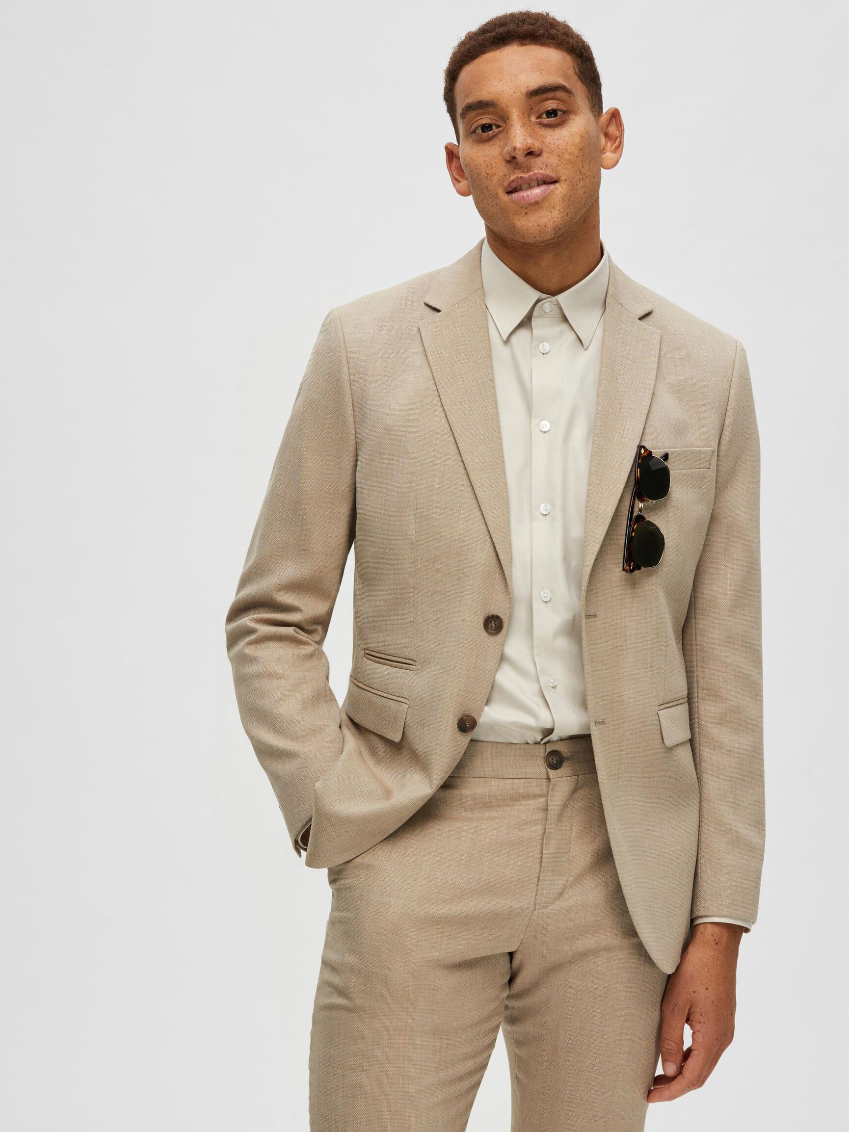 GEWEBTER WOLLGEMISCH BLAZER, Sand, highres