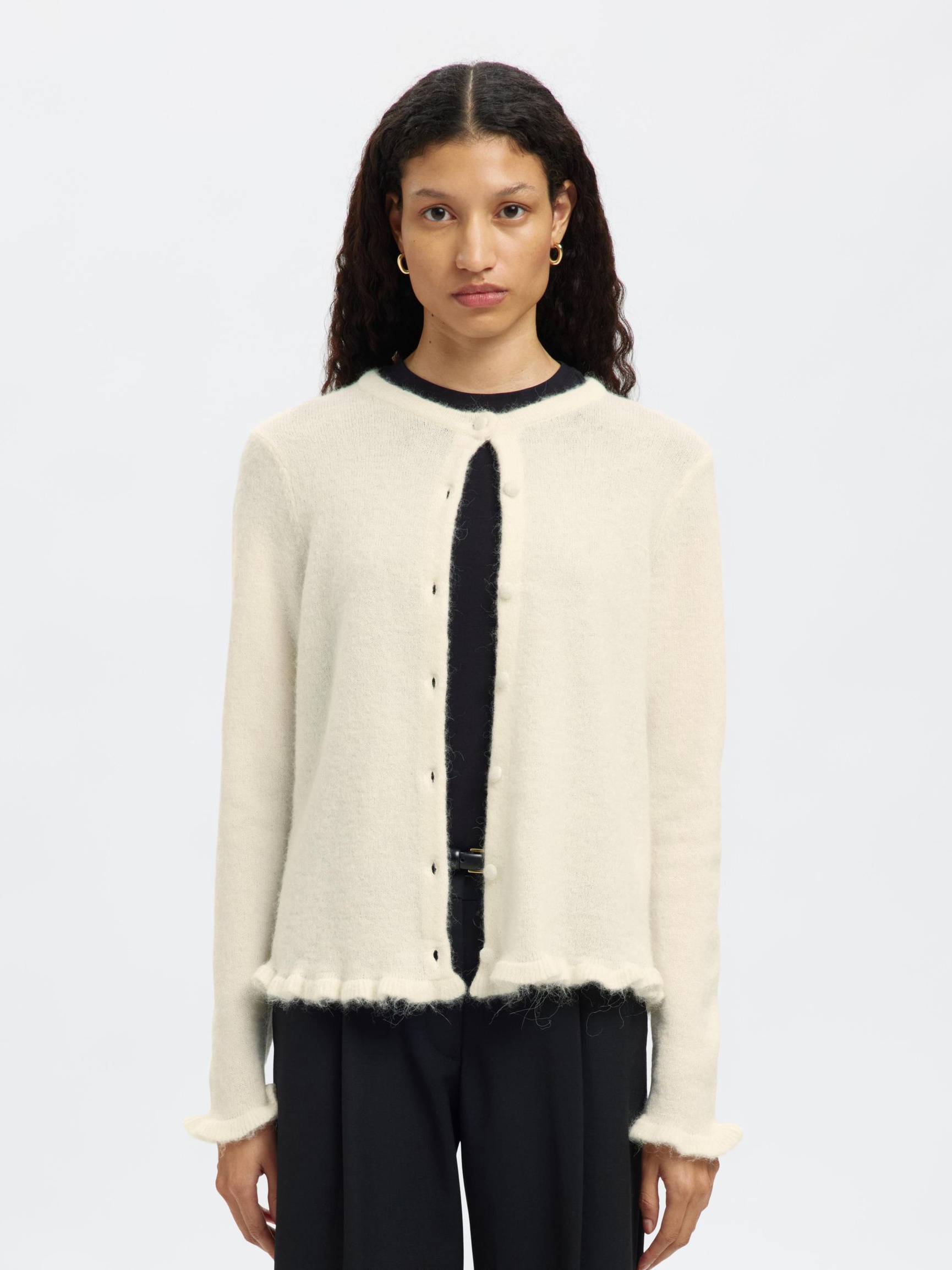 WOOL BLEND KNITTED CARDIGAN, Snow White, highres