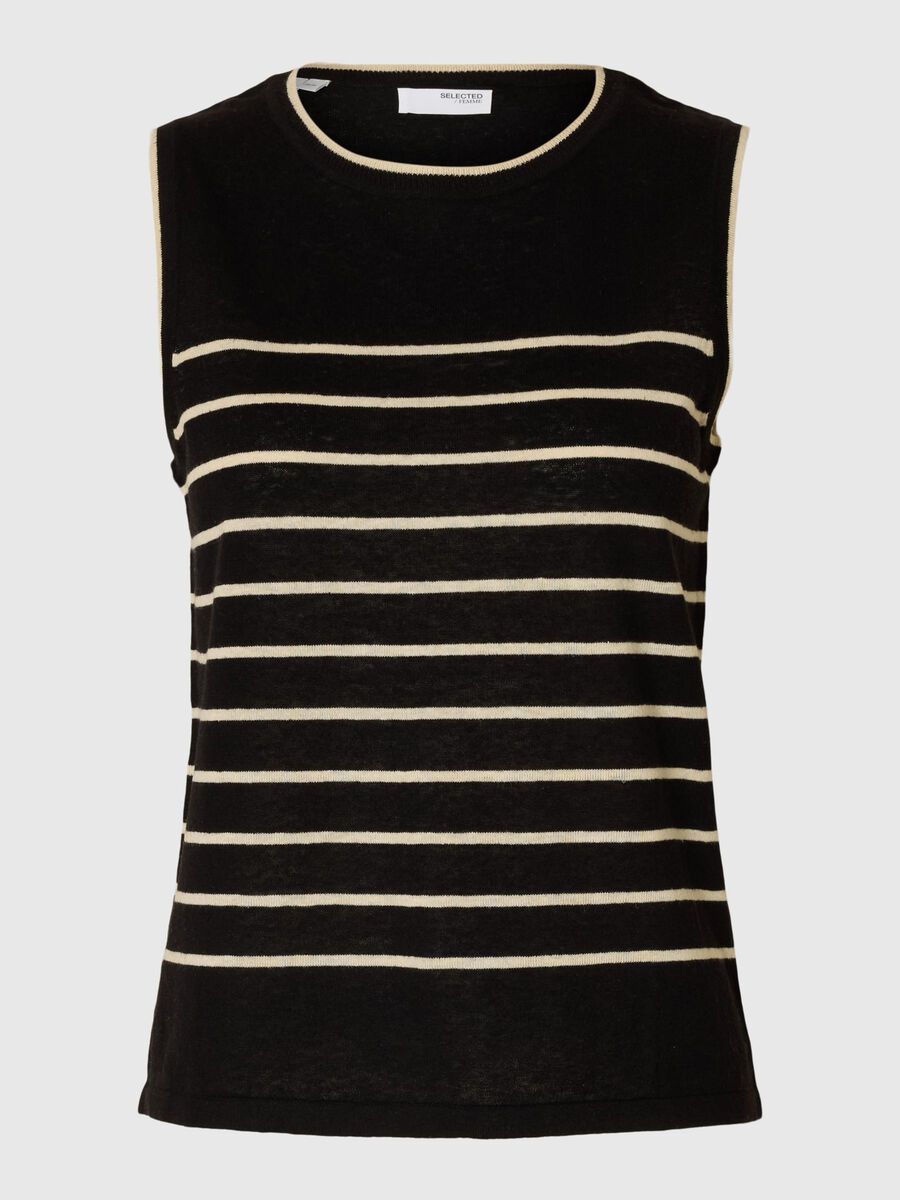 Selected LINEN BLEND KNITTED TOP, Black, highres - 16097496_Black_1189869_001.jpg