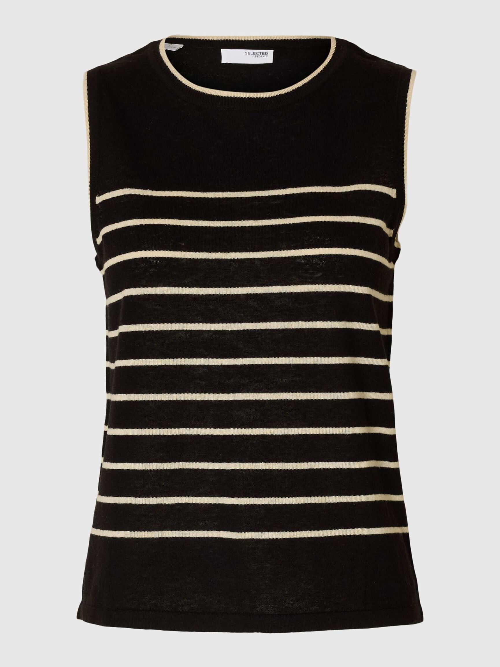 LINNENMIX GEBREIDE TOP, Black, highres