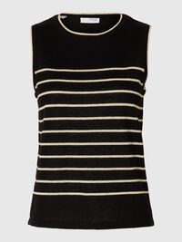 LINNENMIX GEBREIDE TOP, Black, highres