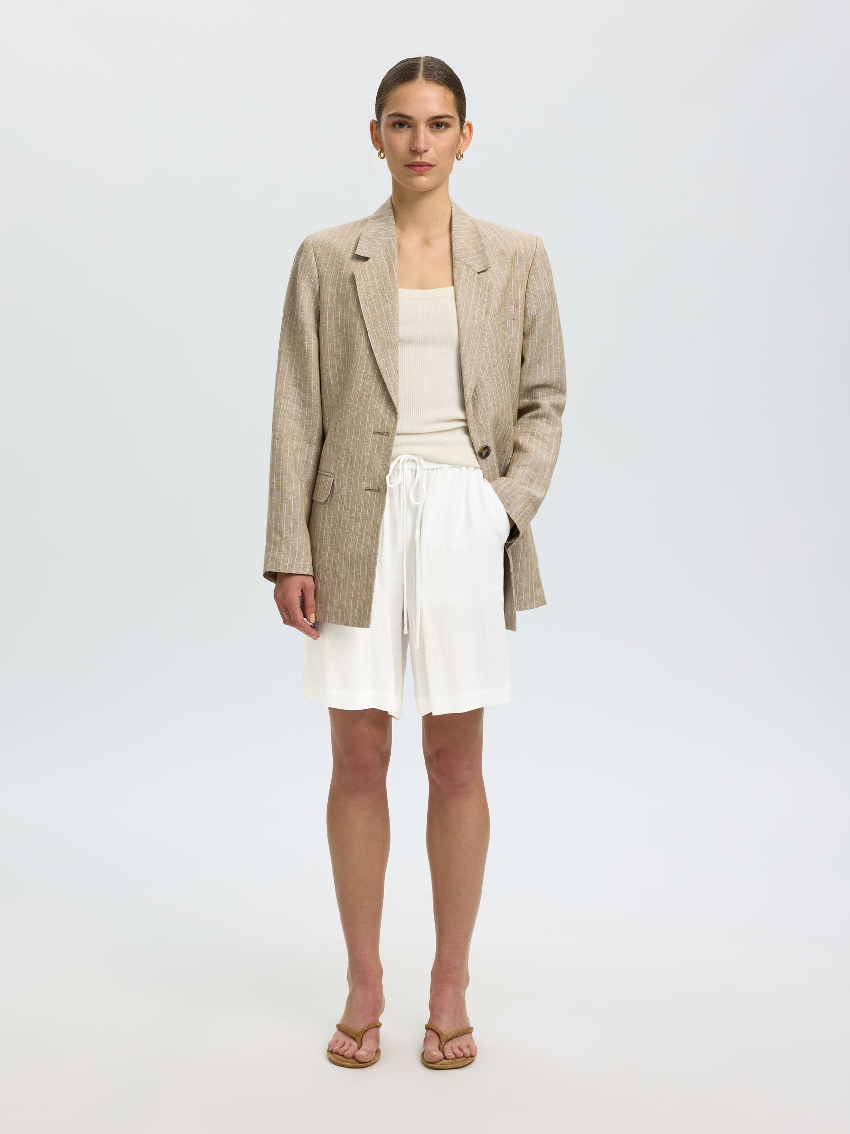 VISCOSE BLEND SHORTS, Snow White, highres