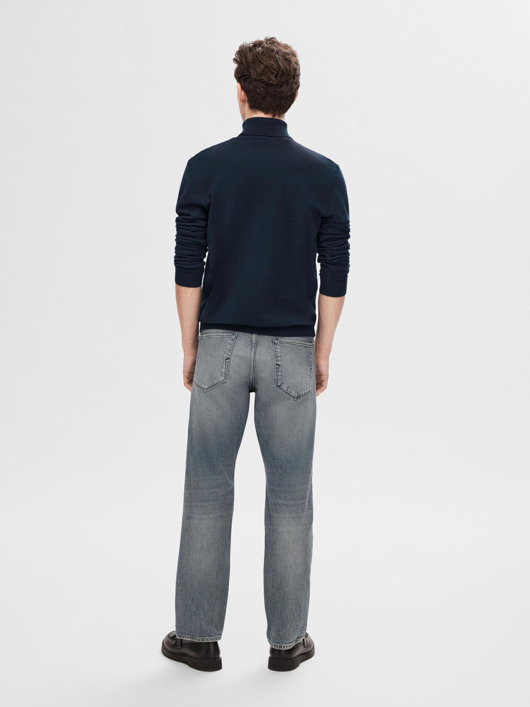 LONG-SLEEVED ROLL NECK PULLOVER, Navy Blazer, highres