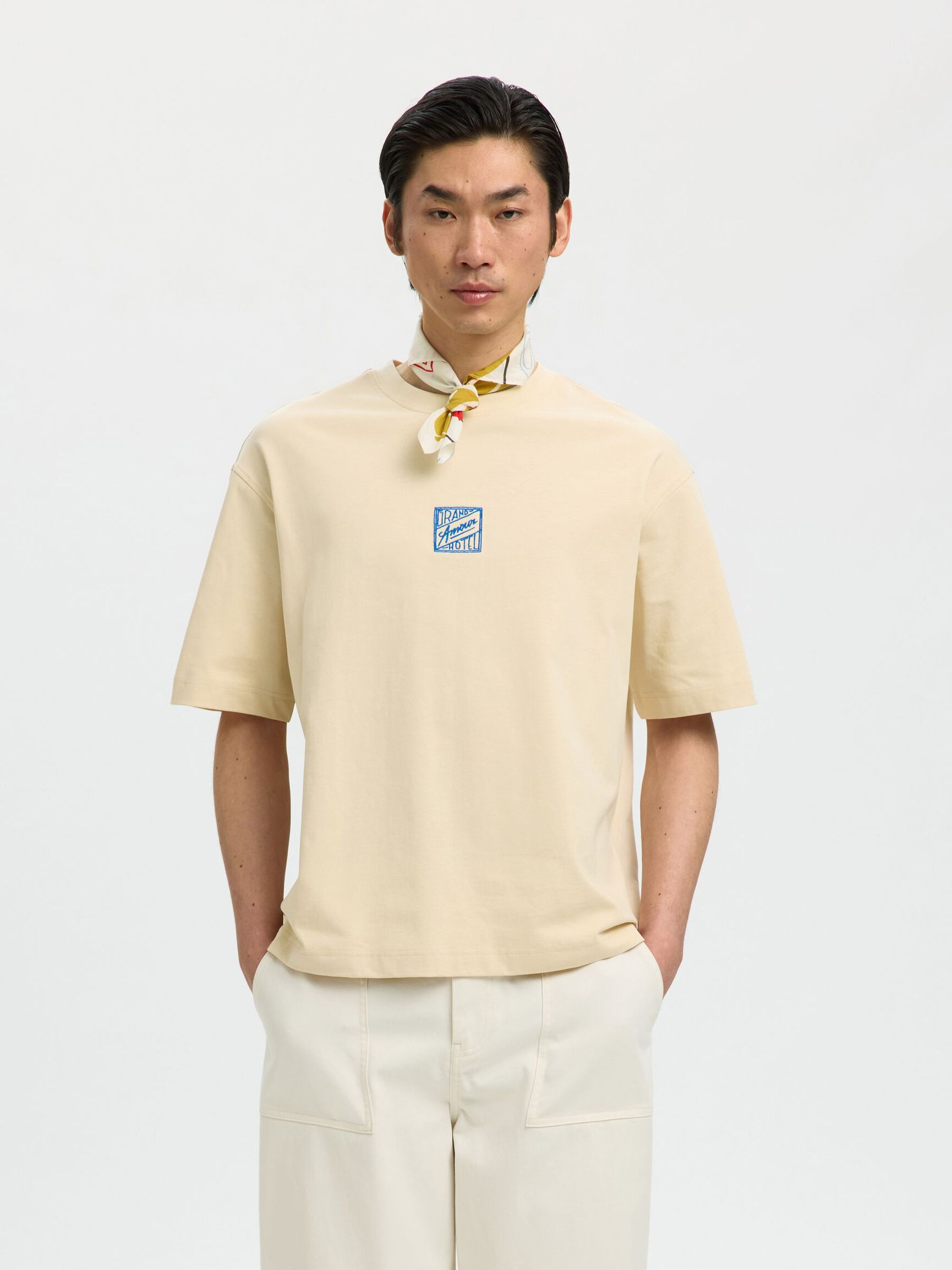 PRINTED SCARF, Egret, highres