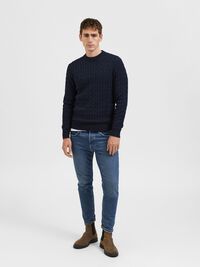 CABLE KNIT KNITTED JUMPER, Sky Captain, highres