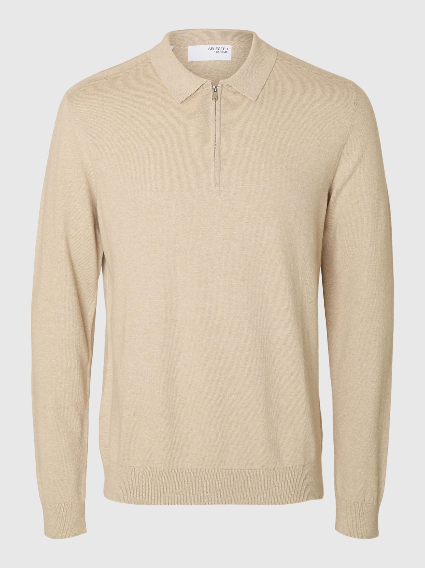 STRICK LANGARM-POLOSHIRT, Oatmeal, highres