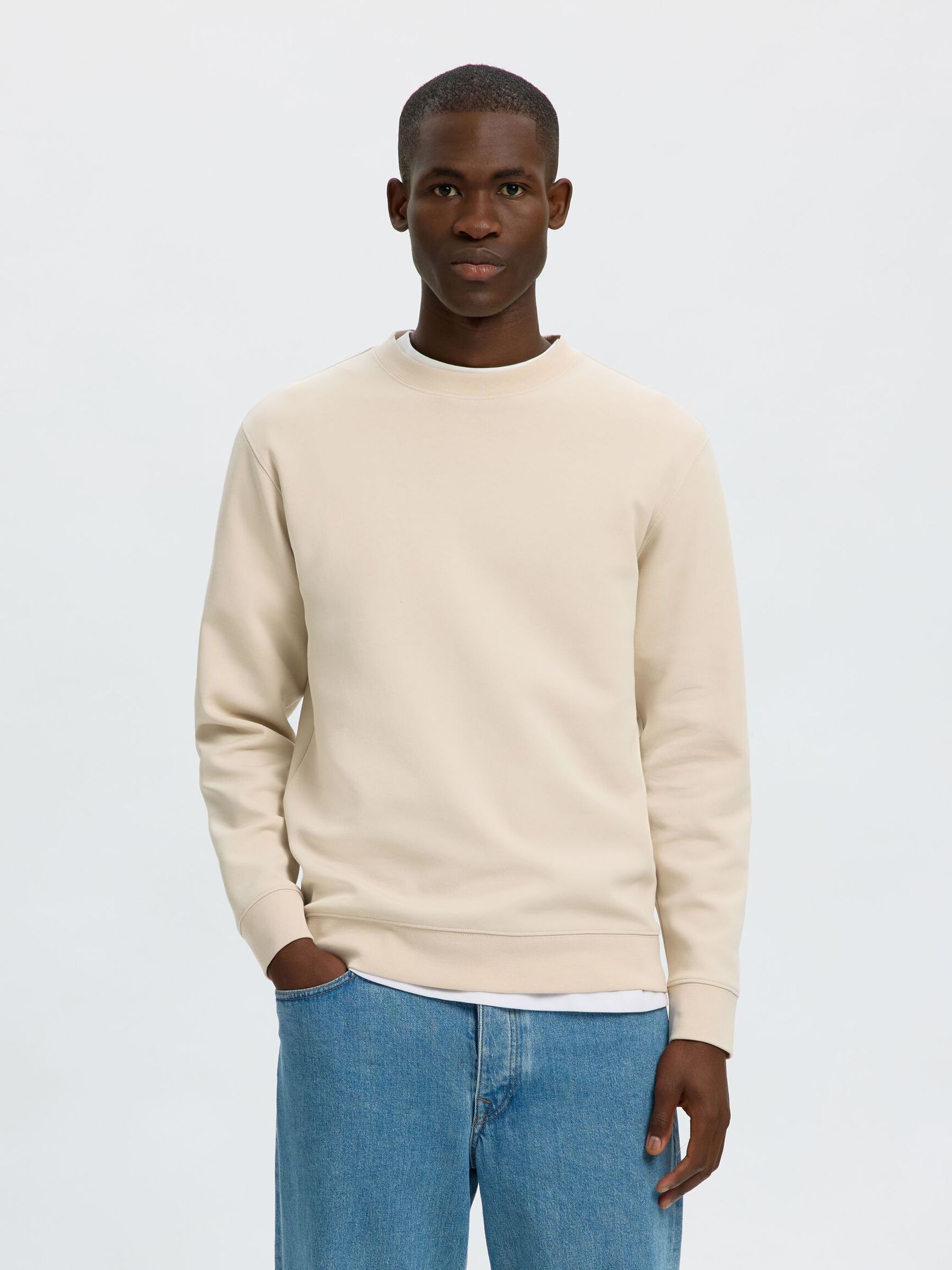 REGULAR FIT LONG SLEEVED SWEATSHIRT, Oatmeal, highres