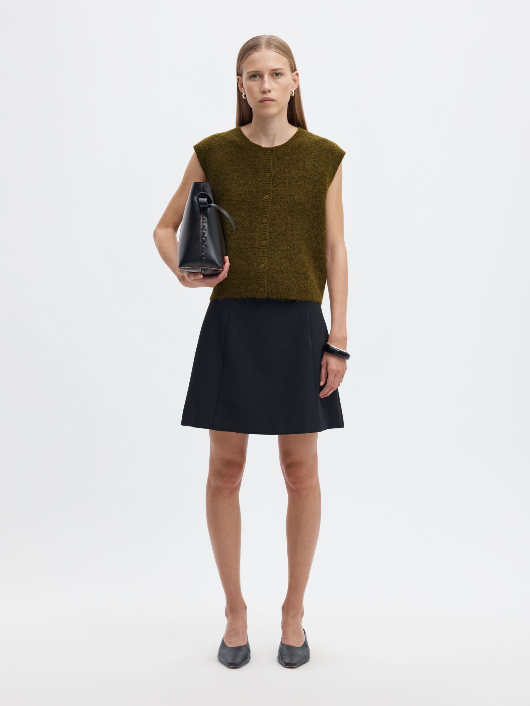 WOOL BLEND  KNITTED VEST, Fir Green, highres