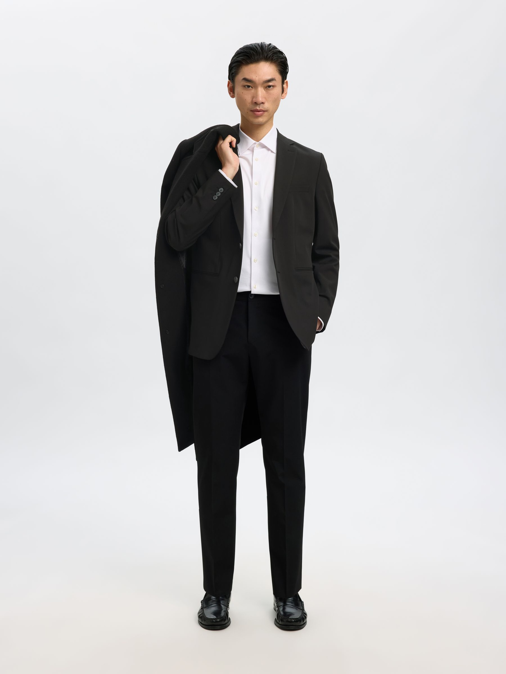 VISKOSEBLANDING SLIM FIT BLAZER, Black, highres