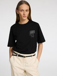 EMBROIDERED CREWNECK T-SHIRT, Black, highres