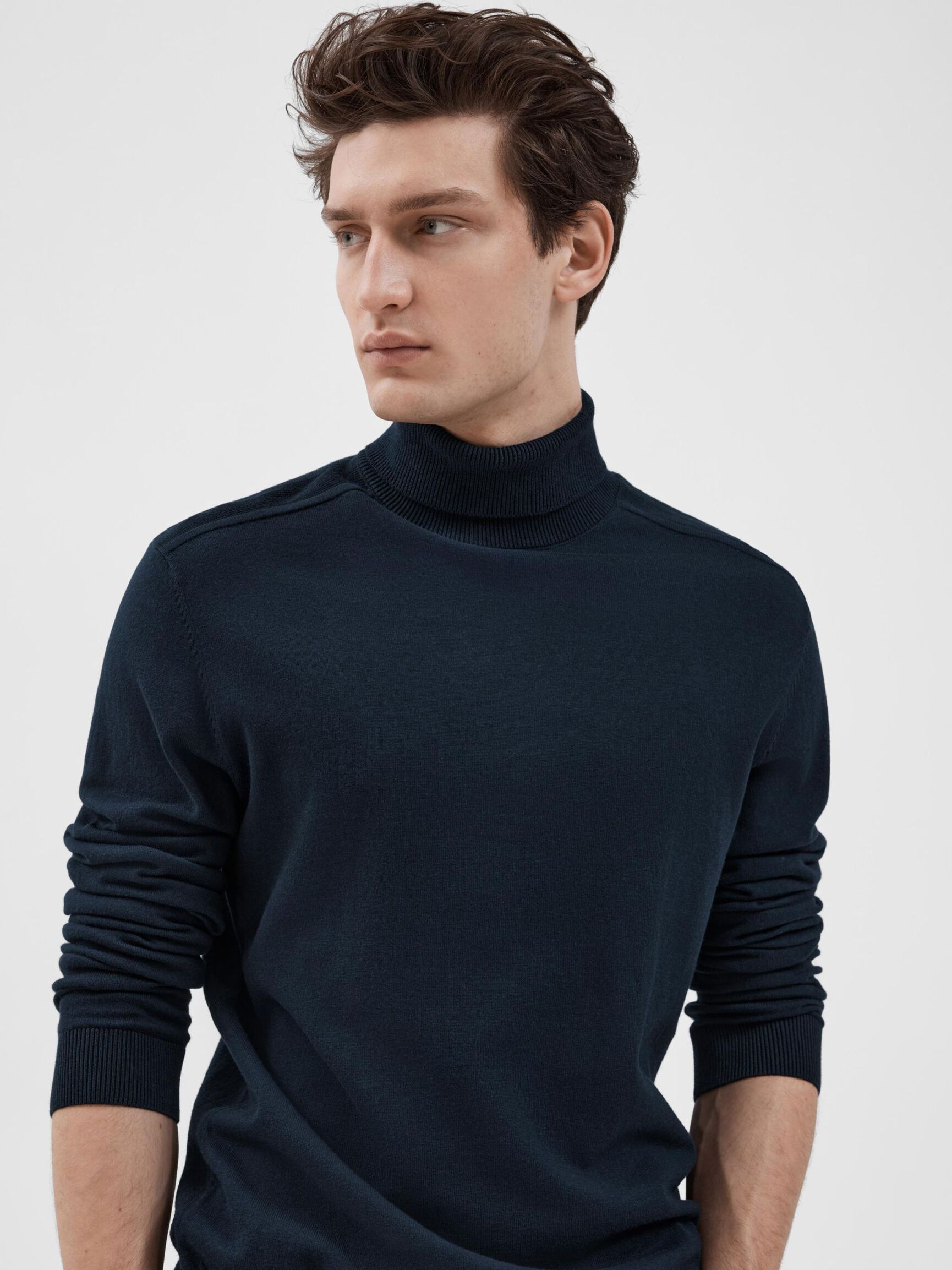 LONG-SLEEVED ROLL NECK PULLOVER, Navy Blazer, highres