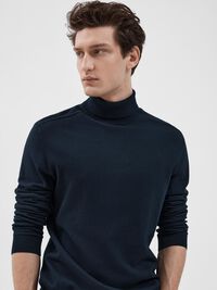 LONG-SLEEVED ROLL NECK PULLOVER, Navy Blazer, highres