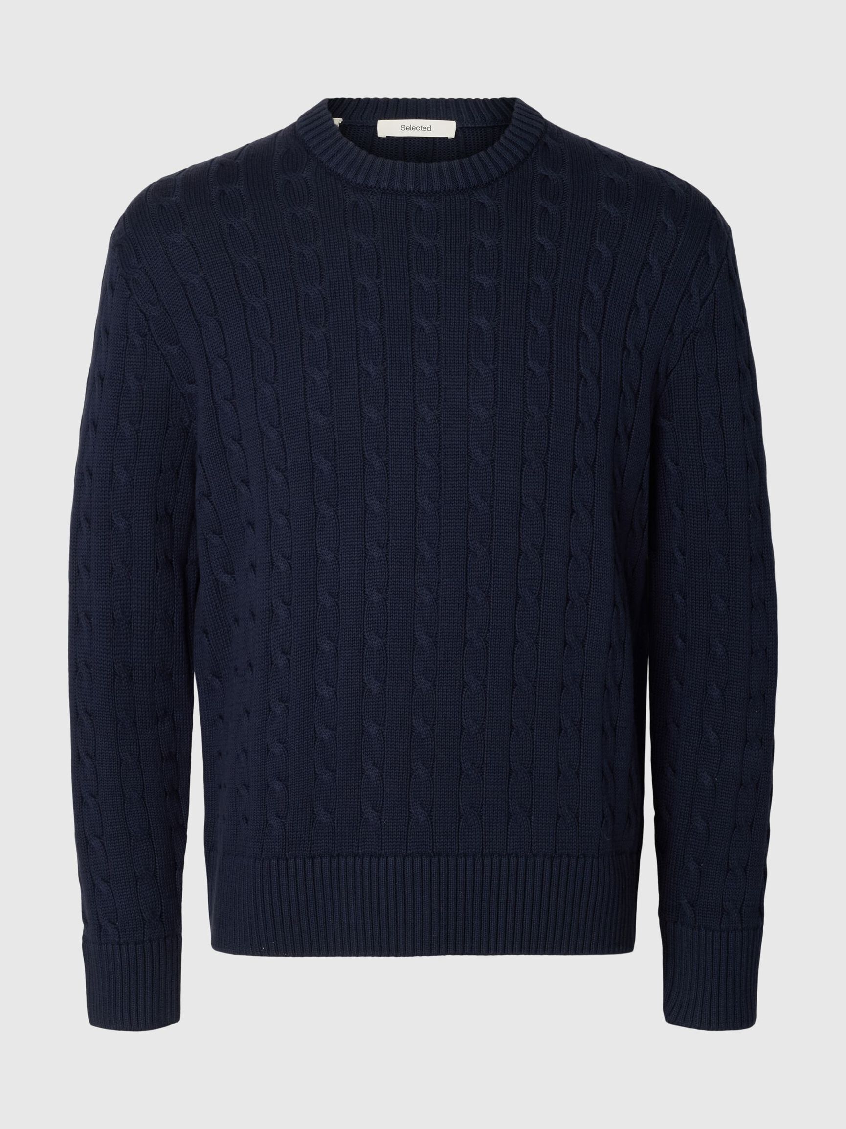 CABLE KNIT PULLOVER, Navy Blazer, highres