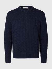 CABLE KNIT PULLOVER, Navy Blazer, highres