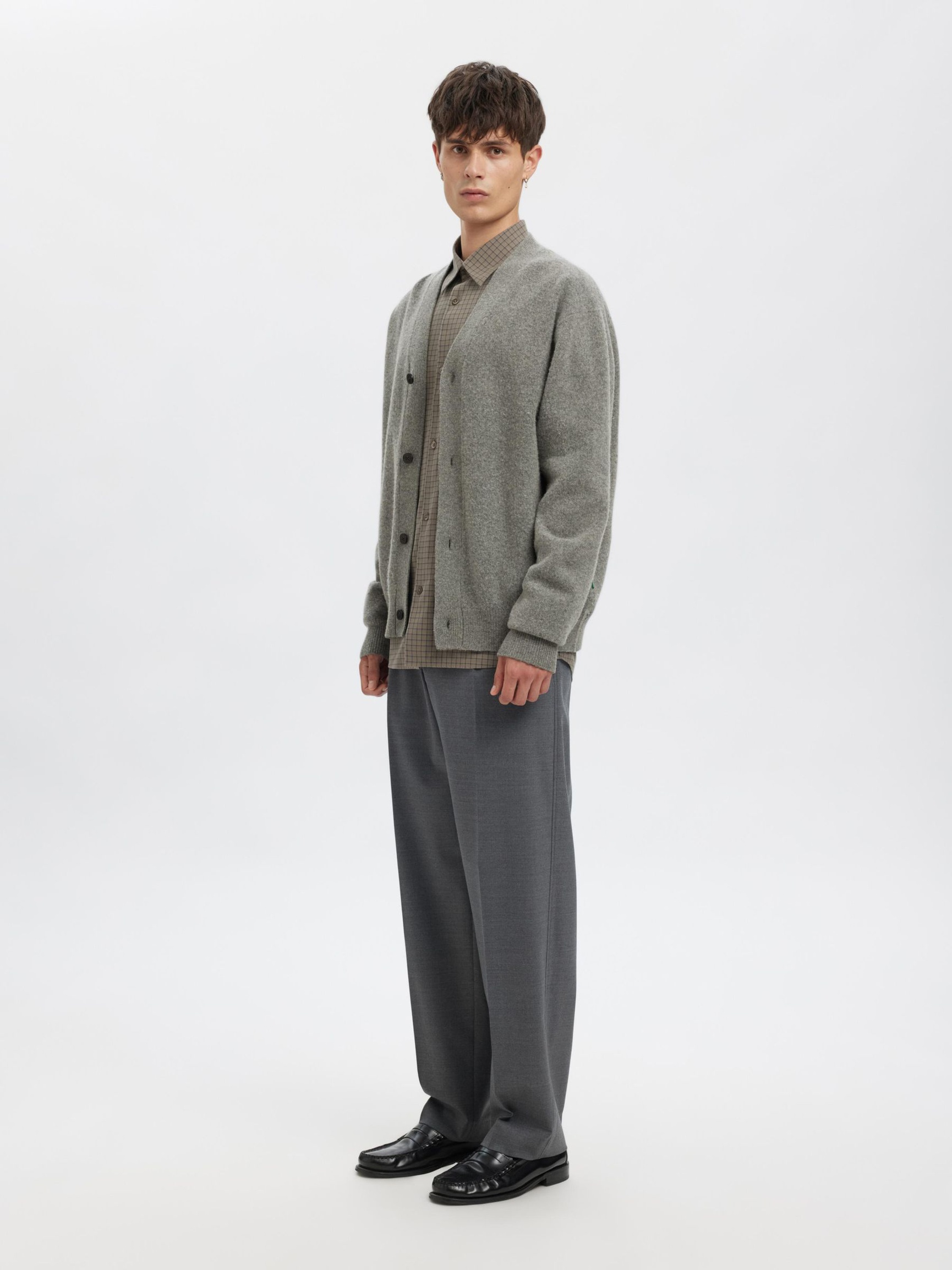 MERINO WOOL CARDIGAN, Medium Grey Melange, highres