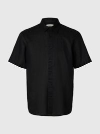 REGULAR FIT LINEN-BLEND SHIRT, Black, highres