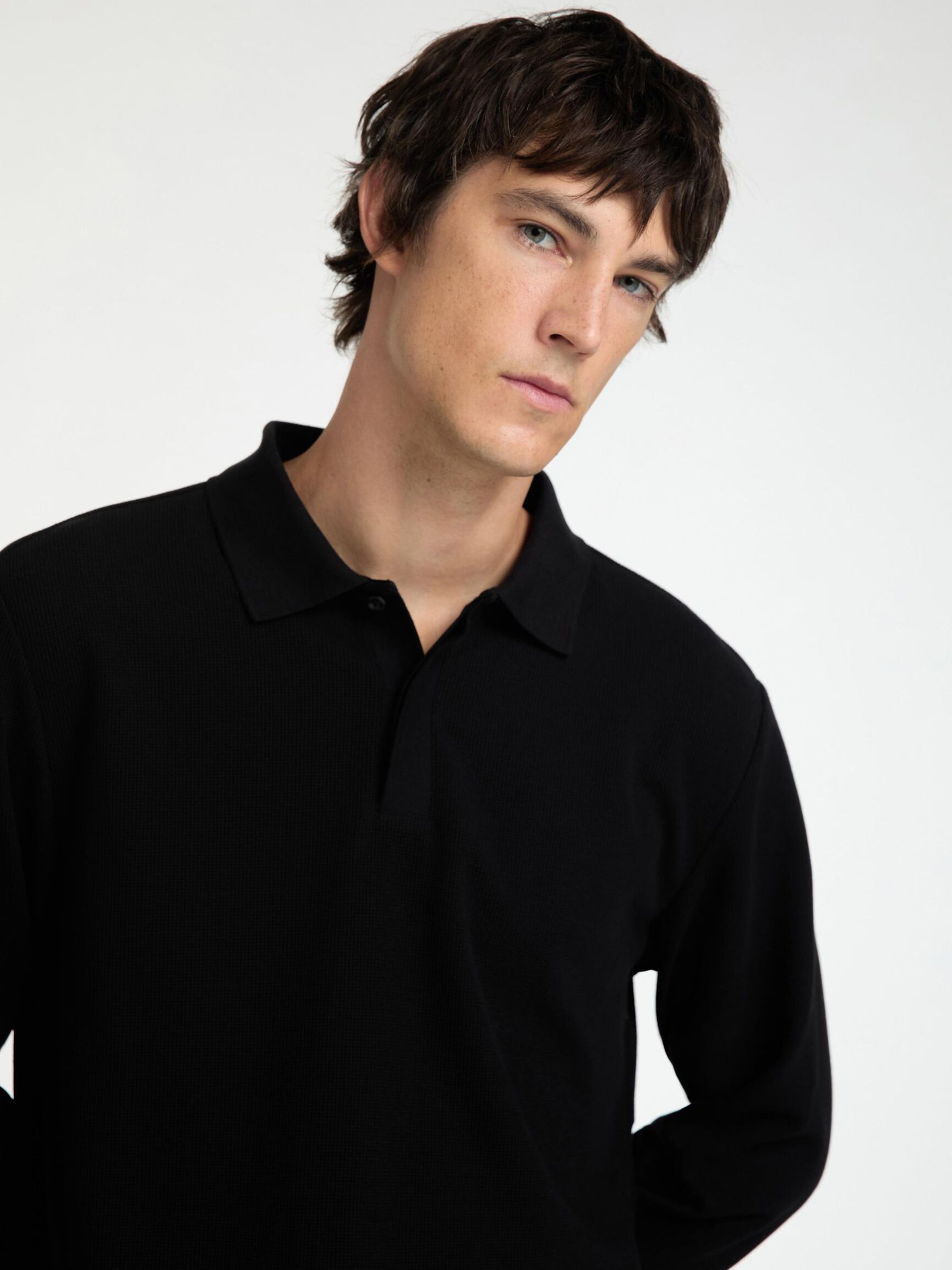 MANCHES LONGUES POLO, Black, highres