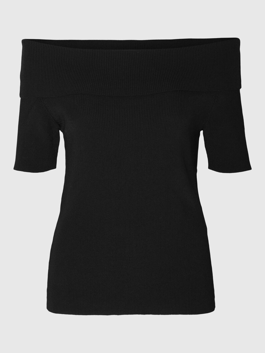 Selected OFF-SHOULDER KNITTED TOP, Black, highres - 16093081_Black_001.jpg