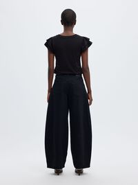 COTTON RUFFLED T-SHIRT, Black, highres