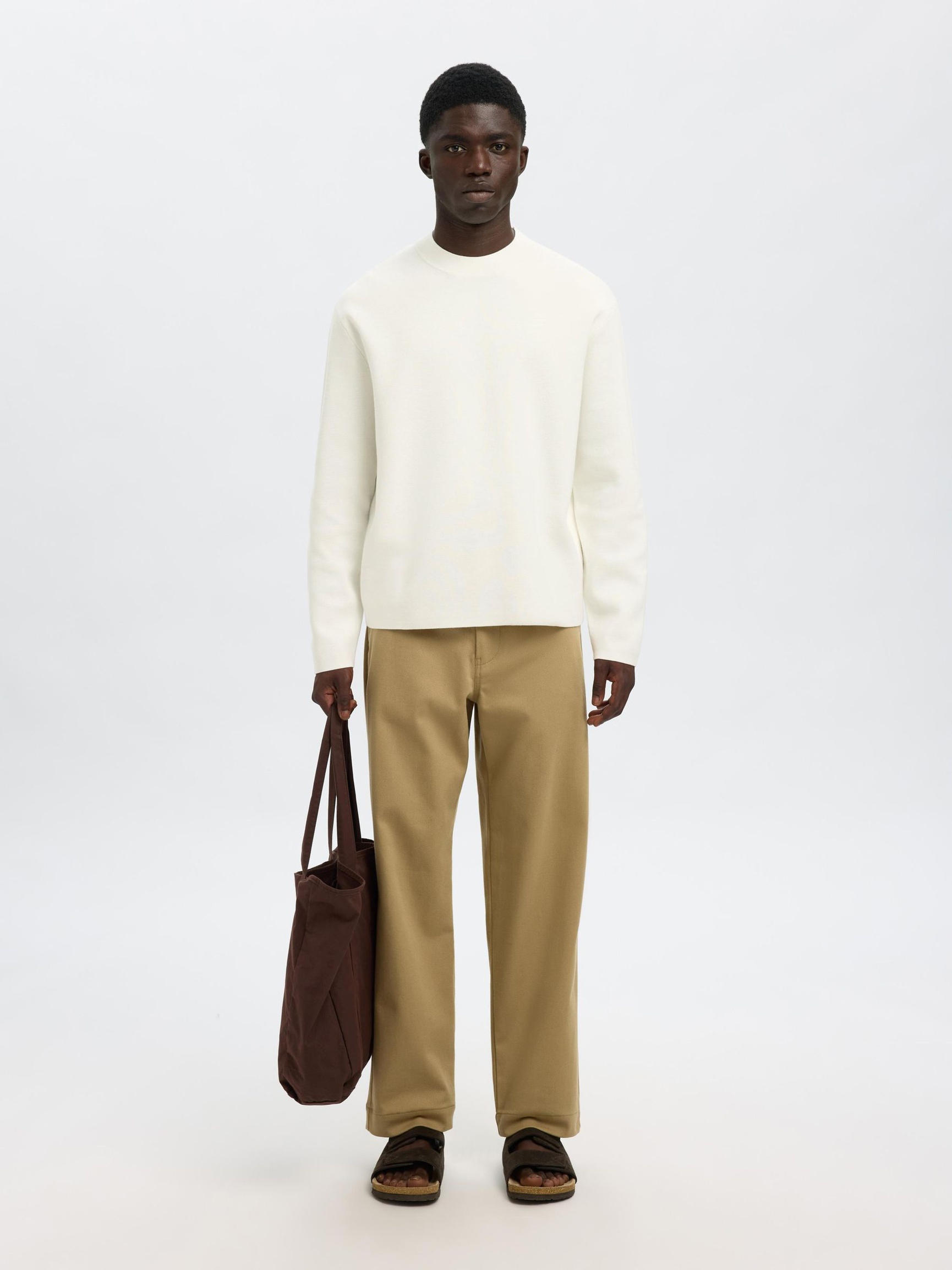RELAXED FIT COTTON BLEND PULLOVER, Egret, highres