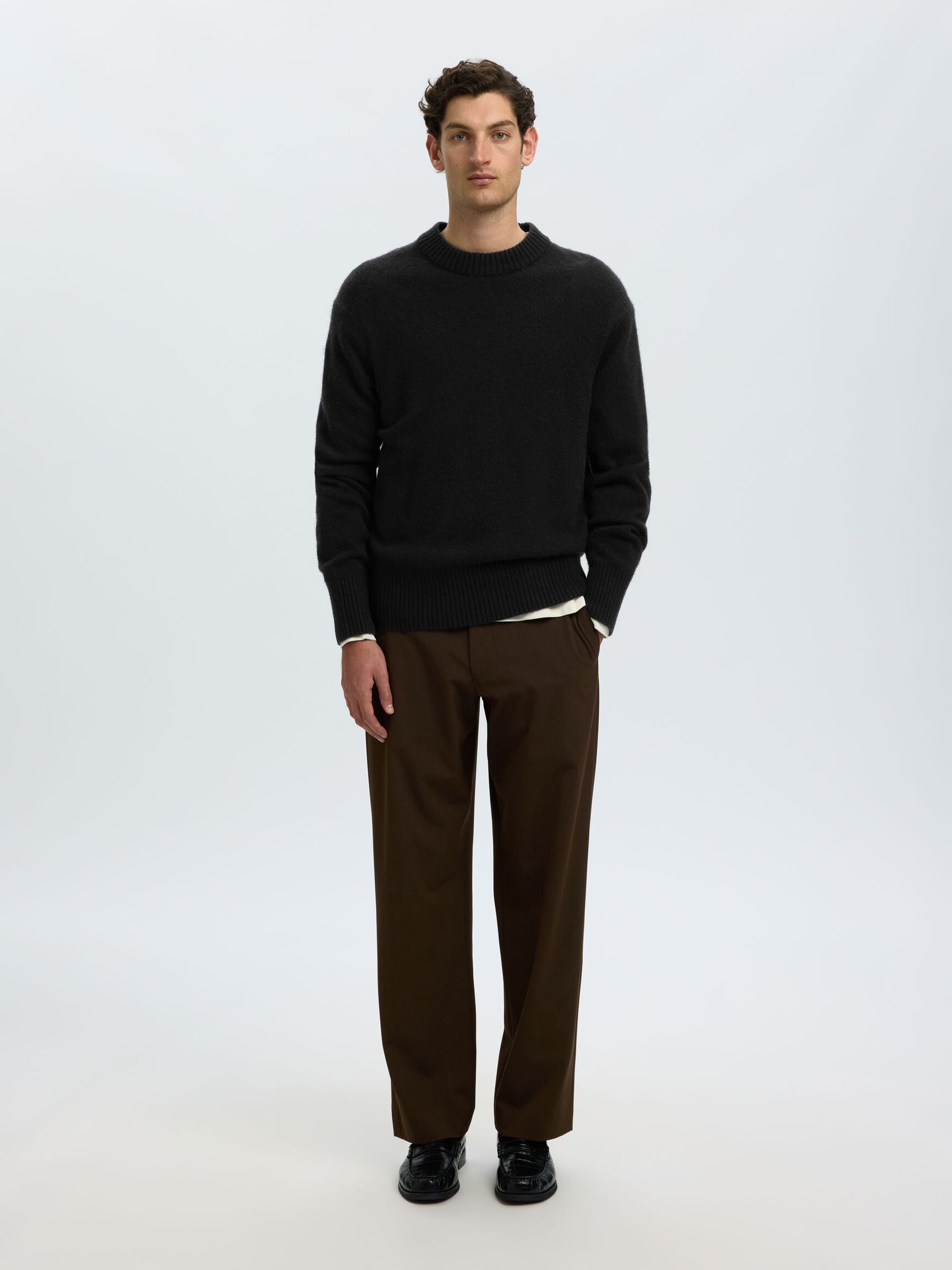 CASHMERE BLEND KNITTED PULLOVER, Black, highres